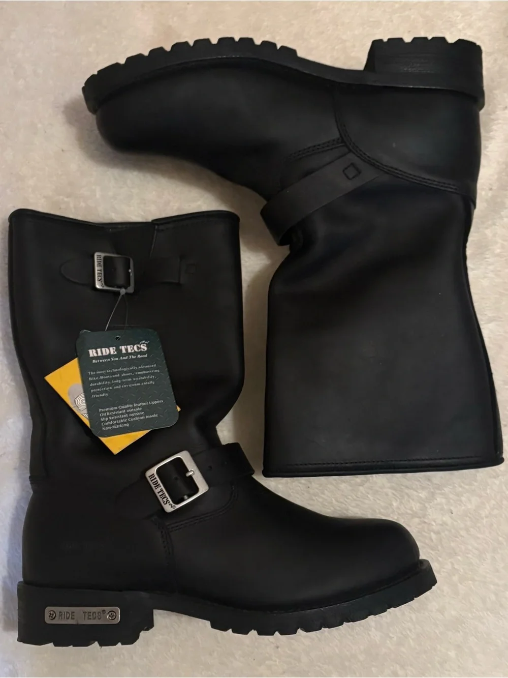 New With Tags Men's Ride Tecs Black Leather Engineer Buckle Boots Biker 11W